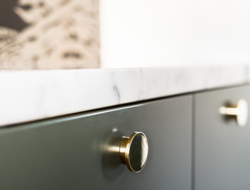 A joinery detail, cast brass on a painted door